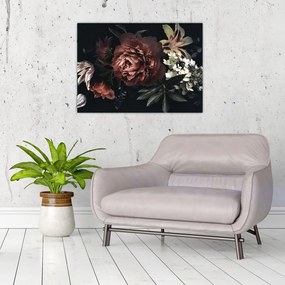 Tablou pe sticlă - Flori întunecate (70x50 cm)