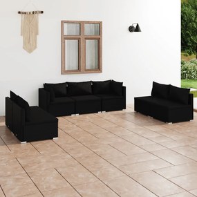 3102232 vidaXL Set mobilier de grădină cu perne, 7 piese, negru, poliratan