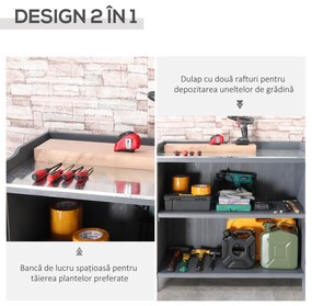 Outsunny Dulap pentru Exterior din Lemn de Brad cu Blat de Lucru din Metal Zincat si 2 Rafturi pentru Scule, 98x48x95.5 cm, Gri | Aosom Romania