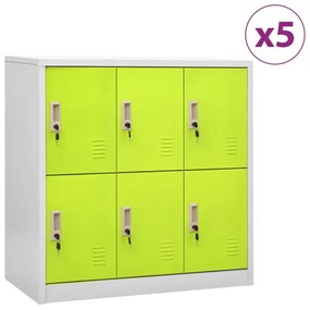 Dulapuri vestiar 5 buc. gri deschis si verde 90x45x92,5 cm otel 5, light grey and green, cu 6 dulapuri, 1