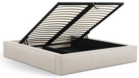Pat matrimonial crem tapițat cu spațiu de depozitare cu somieră 180x200 cm Simon – Micadoni