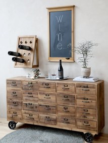 Consola din lemn masiv, cu sertare si roti, aspect rustic