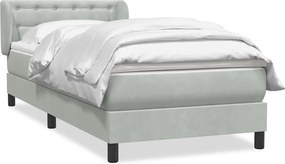 vidaXL Pat box spring cu saltea, gri deschis, 90x210 cm, catifea