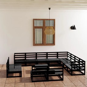 3075903 vidaXL Set mobilier de grădină, 13 piese, negru, lemn masiv de pin