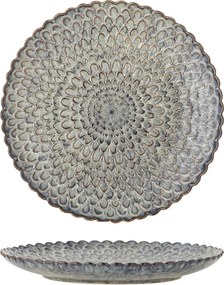 Set 4 farfurii din ceramică, gri, margine ondulată și model marin în relief, glazură reactivă, 3 x 26,5 cm, „Katrina”
