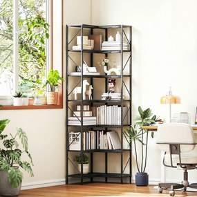 HOMCOM Bibliotecă Colțar cu 7 Rafturi, Stil Industrial, Efect Lemn Negru | Aosom Romania