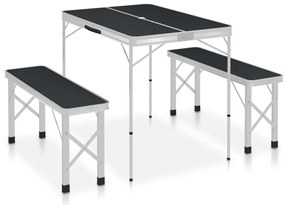 vidaXL Masă de camping pliabilă cu 2 bănci, gri, aluminiu