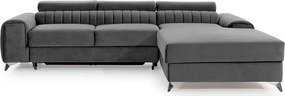 Colțar gri închis extensibil/cu spațiu de depozitare cu tapițerie din catifea (cu colț pe partea dreaptă/cu șezlong) Grayson – ELTAP