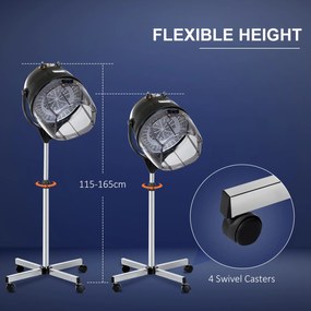 HOMCOM Cască de Uscat Părul cu Înălțime Reglabilă, Cască pentru Păr cu Timer și Roți Pivotante, 65x65x115-165 cm, Negru | Aosom Romania
