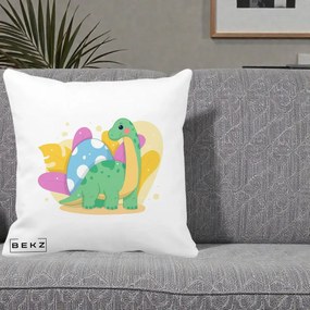 Perna Personalizata Dinozaur cu Ou Pastelat, 40x40 cm, Alba Mata, Husa Detasabila, Perna Inclusa, BEKZ®