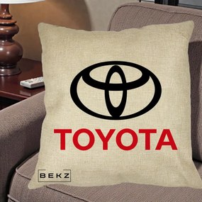 Perna Personalizata cu emblema Toyota, 40x40 cm, Crem, Husa Detasabila, Perna Inclusa, BEKZ®