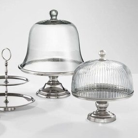 Platou cu picior si capac din sticla design LUX Giorgio, nickel 104406 HZ