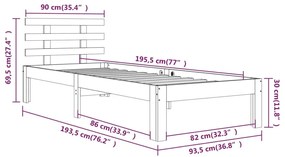 Cadru de pat Single 3FT, 90x190 cm, lemn masiv Maro, 90 x 190 cm