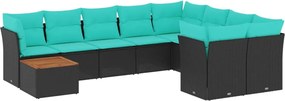 vidaXL Set canapele de grădină cu perne, 10 piese, negru, poliratan