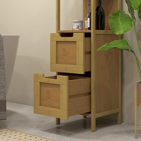 kleankin Dulap Baie Stil Natural dim. 30L x 30l x 144H cm 3 rafturi 2 sertare Bambus | Aosom Romania