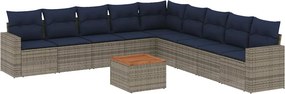 vidaXL Set canapele de grădină cu perne, 10 piese, gri, poliratan