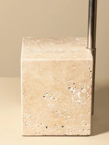 Lampă de masă din alamă antichizată cu bază pătrată din travertin, bej, finisaj natural, 57 × 46 × 15 cm, „Kromis"