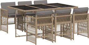 vidaXL Set mobilier pentru grădină, 7 piese, cu perne, bej, poliratan