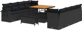 vidaXL Set de canapele pentru grădină 11 pcs Negru Rattan poli