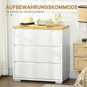 HOMCOM Comodă Depozitare, 3 Sertare, Mobilier Dormitor/Cameră de Zi, Alb/Lemn Natural | Aosom Romania
