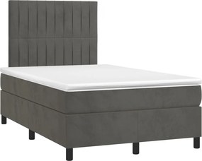 vidaXL Pat box spring cu saltea, gri închis, 120x190 cm, catifea
