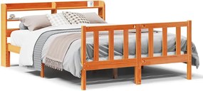 vidaXL Cadru de pat cu tăblie, maro ceruit, 135x190 cm, lemn masiv pin