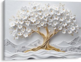 Tablou – Arborele vieții 3D plin de flori (70x50 cm)