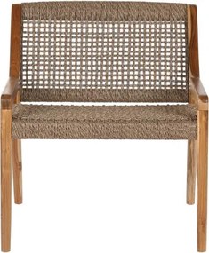 Scaun lounge cu brațe din lemn masiv de teak cu șezut și spătar împletite din fibră naturală, 65×62×72 cm, „Nairobi" |