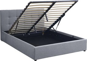Pat tapitat Carson, 160x200 cm, somiera rabatabila, spatiu depozitare, gri