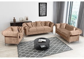Canapea extensibilă de lux 3 locuri, stofă maro deschis Velvet, ROMANO