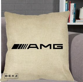 Perna Personalizata cu emblema Mercedes-AMG, 40x40 cm, Crem, Husa Detasabila, Perna Inclusa, BEKZ®