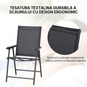 Outsunny Set 2 Scaune de Grădină Pliabile cu Brațe, Scaune pentru Prânz de Exterior din Metal și Texteline, pentru Terasă, Balcon, Curte, Interior și Exterior, 58x64x94cm, Negru | Aosom Romania