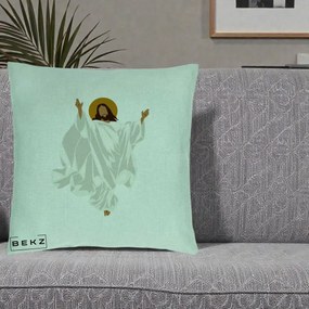 Perna Decorativa Iisus Hristos Invierea Silueta Minimalista, 40x40 cm, Verde Menta, Husa Detasabila, Perna Inclusa, BEKZ®