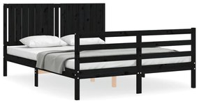 3194780 vidaXL Cadru de pat cu tăblie, negru, 160x200 cm, lemn masiv