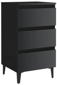 805919 vidaXL Noptieră cu picioare metalice, negru extralucios, 40x35x69 cm