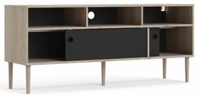 Comoda TV neagra cu decor de stejar Jackson Hickory, ELISEO