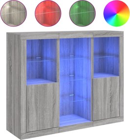 vidaXL Servantă cu lumini LED, 3 buc., gri sonoma, lemn prelucrat