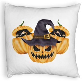 Perna Decorativa Fluffy cu motiv Dovleac de Halloween 3, 40x40 cm, Alba, Husa Detasabila, Burduf