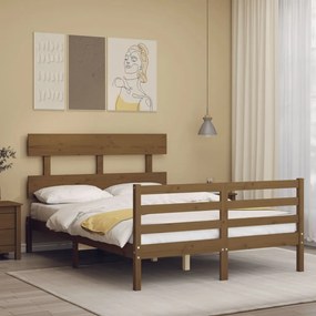 3195094 vidaXL Cadru de pat cu tăblie, maro miere, 140x200 cm, lemn masiv