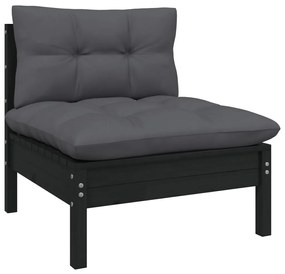 Set mobilier grădină cu perne, 14 piese, negru, lemn de pin