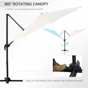 Outsunny Umbrela de Gradina Descentralizata, Unghi Reglabil 360 ° Rotativa in Poliester, Alb Crem, Φ294x248cm