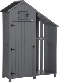 Outsunny Căsuț de grădină, compartiment deschis pentru lemne de foc, ușă cu zăvor, rezistent la intemperii, lemn natural, 129 x 51,5 x 180cm, gri+negru | Aosom Romania