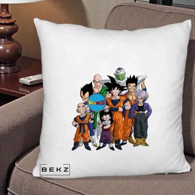 Perna Personalizata Dragon Ball Z Grup Complet, 40x40 cm, Alb Pufos, Husa Detasabila, Perna Inclusa, BEKZ®