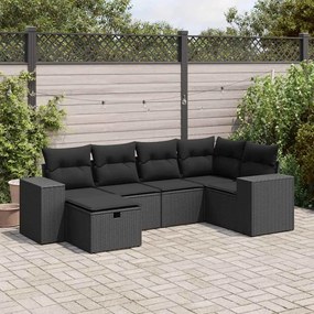 3325681 vidaXL Set mobilier de grădină cu perne, 6 piese, negru, poliratan