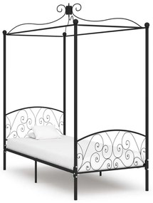 Cadru de pat cu baldachin, negru, 100 x 200 cm, metal Negru, 100 x 200 cm
