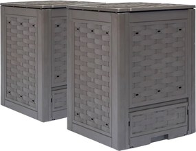 vidaXL Compostoare grădină 2 buc. maro 60x60x83 cm 600 L plastic ratan