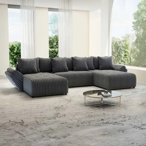Colțar extensibil dumonde cu ladă de depozitare si sezut confortabil din spuma high-density, Berlin U Ambience Grey 380x180 cm