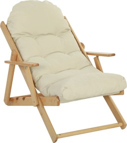 HOMCOM Fotoliu pliant și înclinat din lemn, fotoliu relaxant confortabil cu pernă capitonată groasă | Aosom Romania