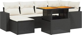 vidaXL Set canapele de grădină cu perne, 7 piese, negru, poliratan