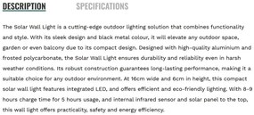Aplica LED solara de exterior cu senzor de miscare IP54 Solar